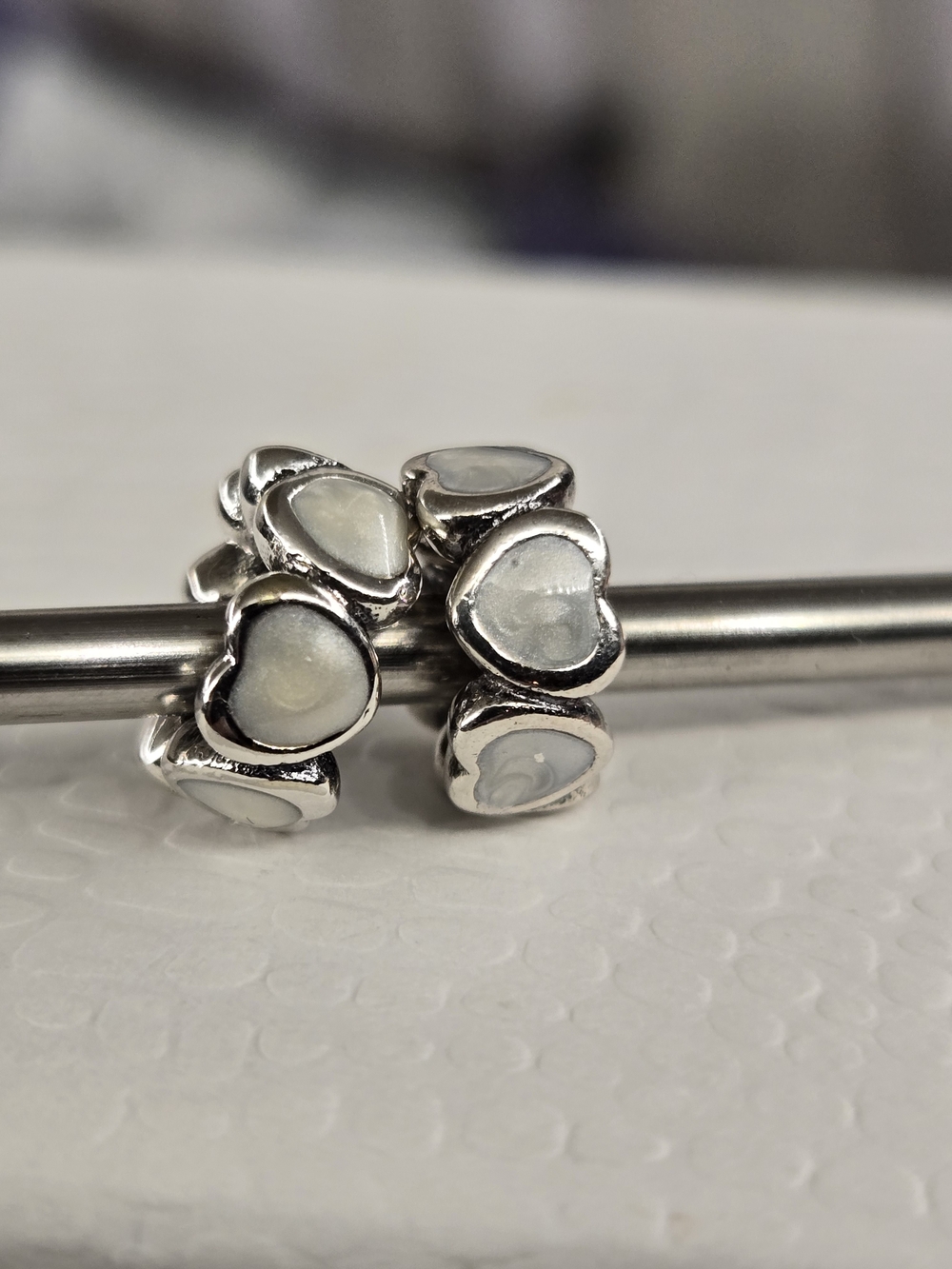 Retired Pandora Abundance of Love Spacer x2 | 791775EN23 | White Enamel Hearts |
